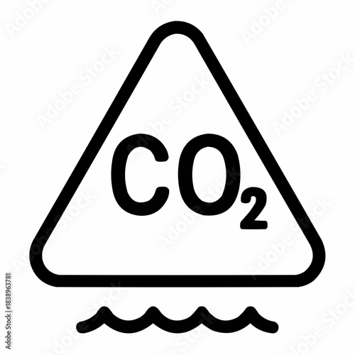 Line icon of a CO₂ symbol inside a warning triangle, black on white, square minimalist style