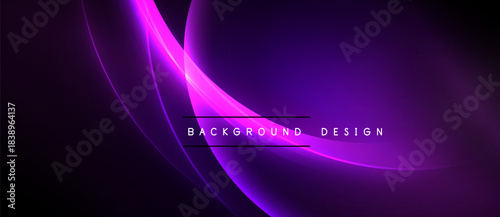 Purple abstract lines create dynamic flow. Dark background emphasizes bright curves, modern design element. Text reads background design.