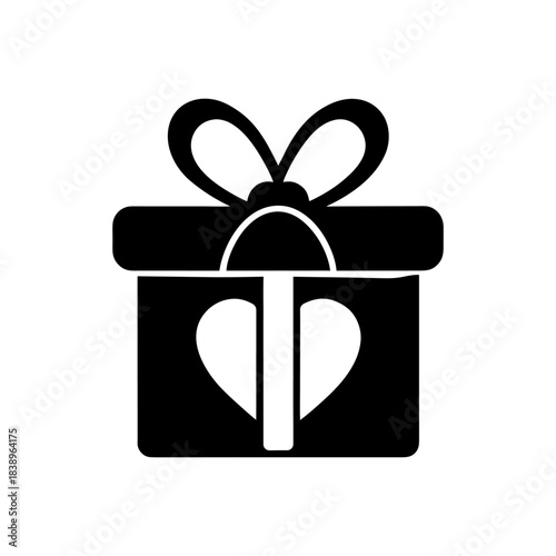 Festive Gift Box Heart Ribbon Vector on White.