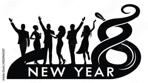 vector silhouettes of people vector symbol illustration sign design art icon black  happy new year party