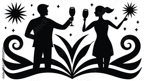 silhouette of a couple dancing vector illustration of a restaurant menu fashion design art set  design icon 
