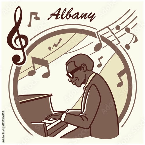 Albany Pianist and Musical Notes – Vintage Georgia Music Illustration