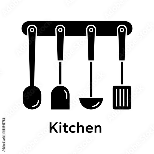 Kitchen equipment icon set. Kitchen utensils, appliances, supplies, tools, store, hardware, home, shop, household, label, logo, badge, sign, symbol, black, line, flat vector, isolated illustration.