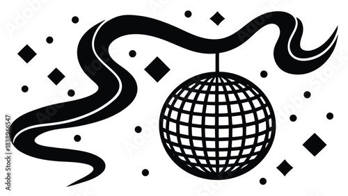 black and white easter egg with flowers sphere ball disco globe light circle illustration vector design party symbol design icon