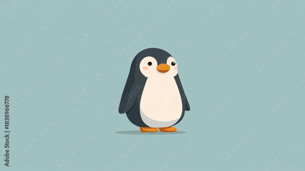 Fototapeta premium やさしい表情のペンギンが立つかわいらしいイラスト
