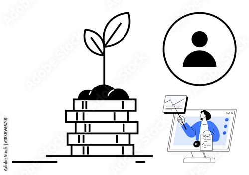 Financial growth concept. Financial visuals showing money investment, online analysis, and user profiles. Financial planning, business development, and sustainability. For startups, financial apps