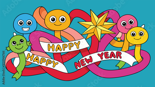 happy birthday card with funny monsters cartoon fish illustration vector animal design icon  summer color design 