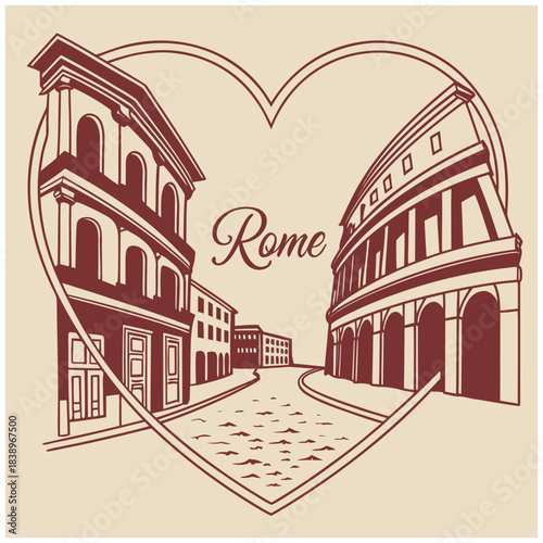 Rome Georgia City Street – Heart Shape Vintage Architecture Illustration