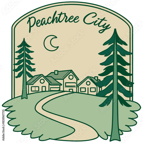 Peachtree City Georgia Night Landscape – Cozy Neighborhood Illustration