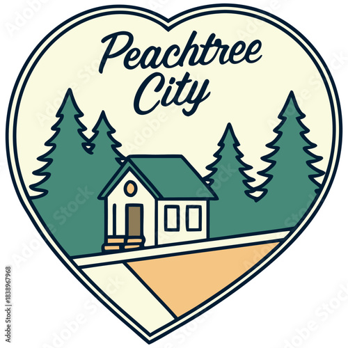 Peachtree City Georgia Cabin – Forest Heart Minimal Illustration