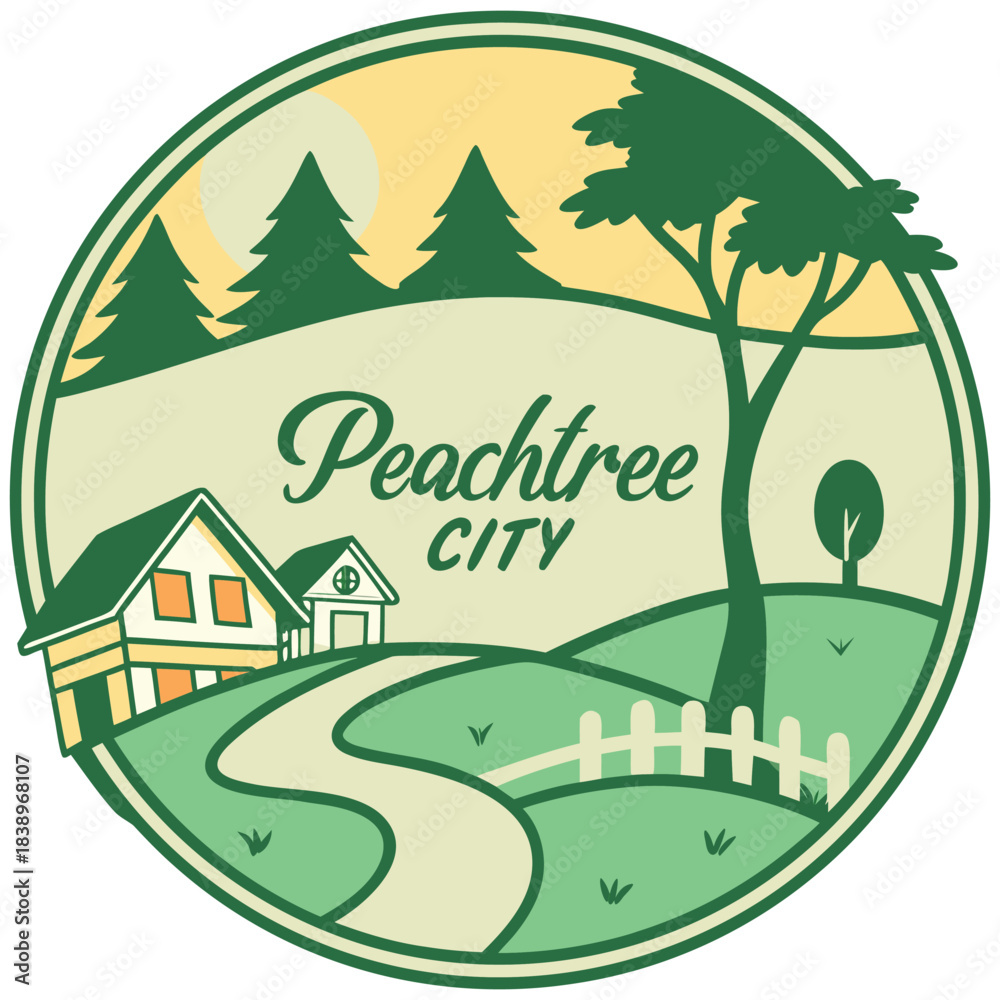 Naklejka premium Peachtree City Georgia Countryside – Sunrise Hills Illustration