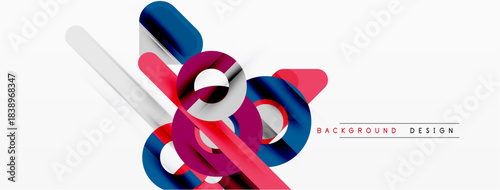 Abstract geometric shapes overlap, creating dynamic visual effect. White background enhances colorful design elements. Modern, clean aesthetic.