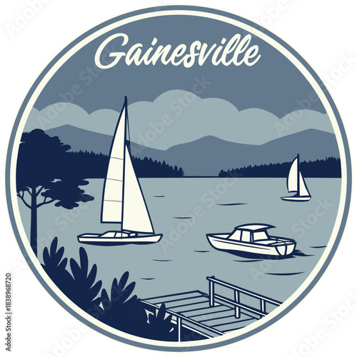 Gainesville Lake with Motorboat – Tranquil Waterscape Poster