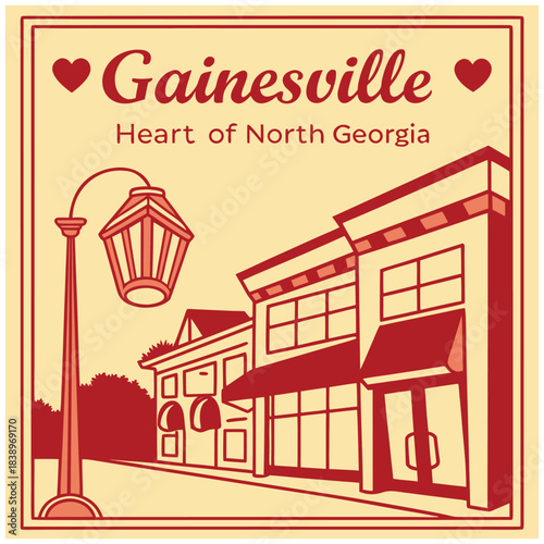 Gainesville Streetlamp and Shops – Retro Civic Poster