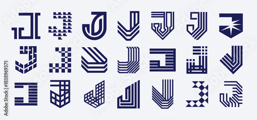 Minimalist company abstract letter J logo set