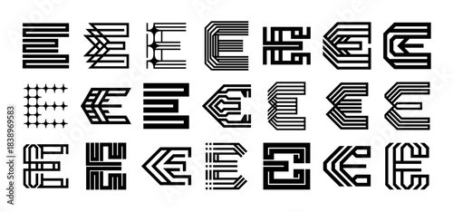 Technology circuit stripe line letter E logo set