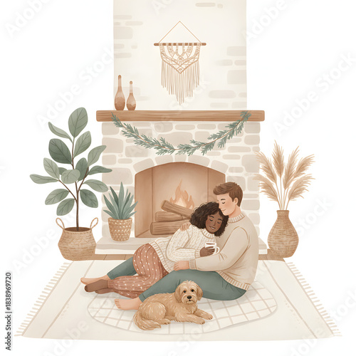 Young people couple lying and relaxing on the sofa indoors at home reading a book