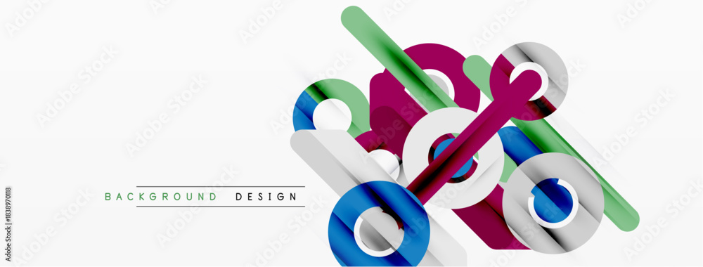 Fototapeta premium Abstract geometric shapes overlap, creating dynamic visual composition. Bright colors contrast against white background. Modern design element.