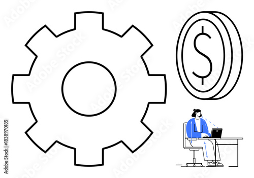 Business automation concept. Business icons emphasizing workflow optimization, task automation, and financing. Business connects efficiency, innovation, and cost management. For corporate, startups