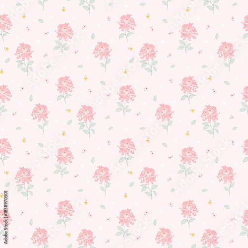 Flower pattern, floral seamless pattern, cottagecore ditsy floral print, gentle pink flower on light background. Small botanical flower, sweet tone style design for fashion, texture, fabric, wallpaper