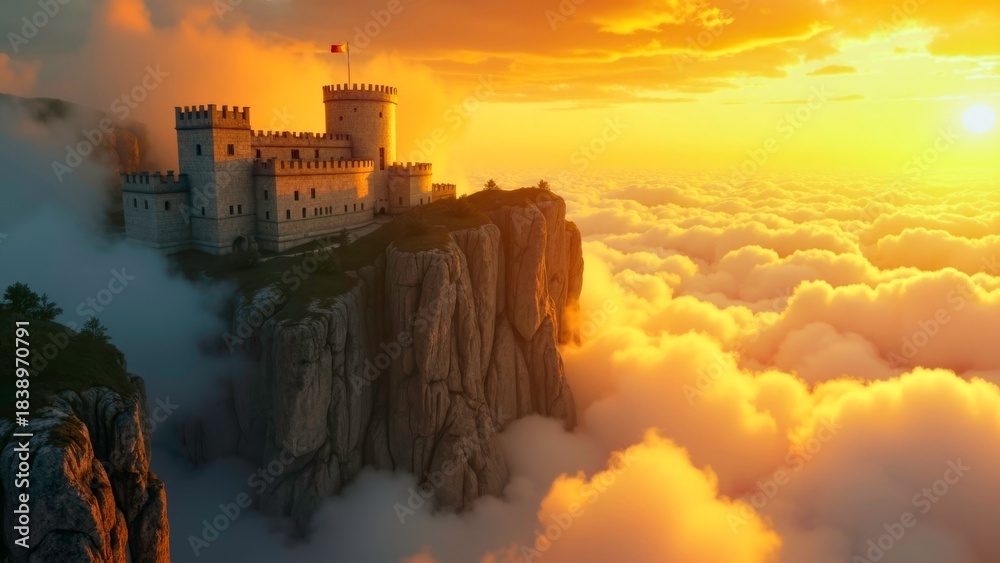 Fototapeta premium Cloud Sea Stone Castle Art Scene Picture