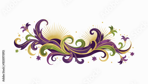 Elegant Floral Swirls with Stars and Sunburst Design