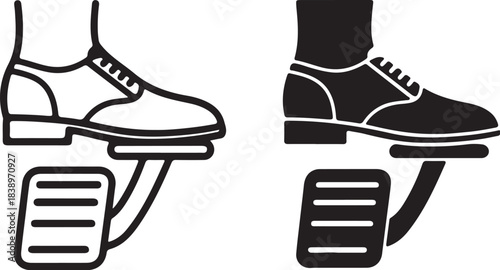 Foot on Accelerator Pedal Icon Outline and Solid Black shoe on transparent background