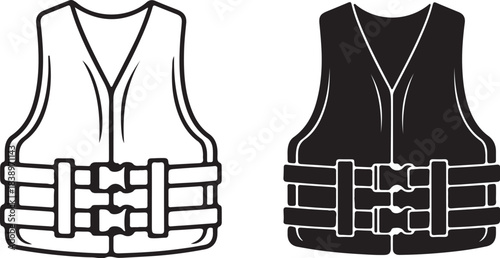 Two life vests one outlined and one solid black on a white background lifejacket safety on transparent background