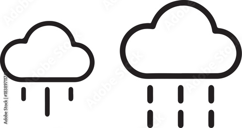 Two rain clouds with falling rain icon outline and filled silhouette on white background Keywords: rain, cloud, weather, icon, precipitation, storm, forecast, meteorology, on transparent background