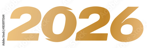Golden 2026 number isolated on transparent background