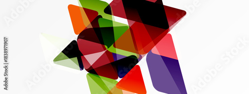 Abstract composition featuring overlapping translucent shapes. Vibrant colors blend, creating dynamic visual effect. Minimalist design, modern aesthetic.