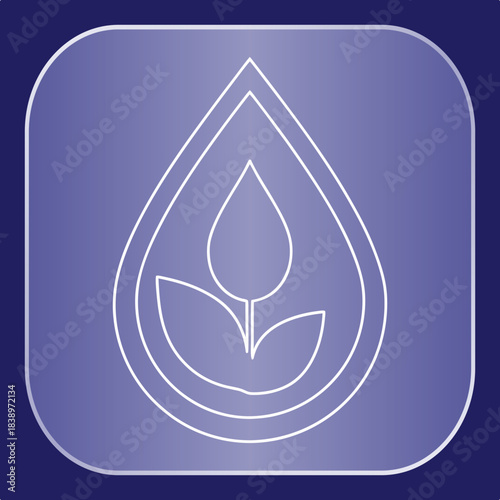 Water Drop Icon Featuring Leaf Symbol, Natural Resource Illustration For Environmental Concepts