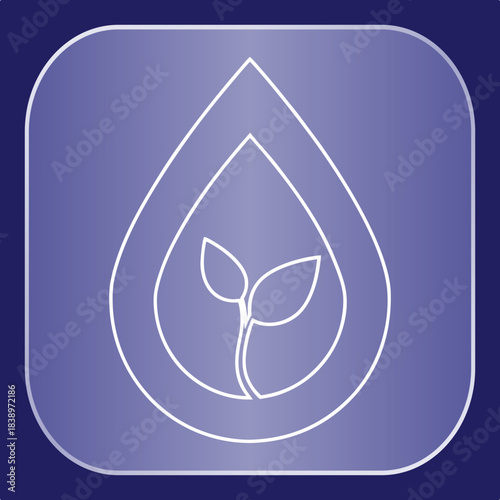 Water Drop Plant Icon Design, Sustainable Growth Symbol, Ecological Conservation Concept