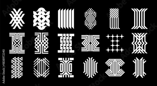 Digital technology abstract line letter I logo set