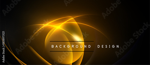 Golden lines create abstract shapes. Dark background enhances bright, glowing curves. Modern design element for presentations.
