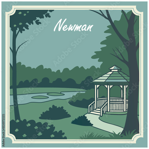 Newman Gazebo and Pond – Scenic Garden Poster
