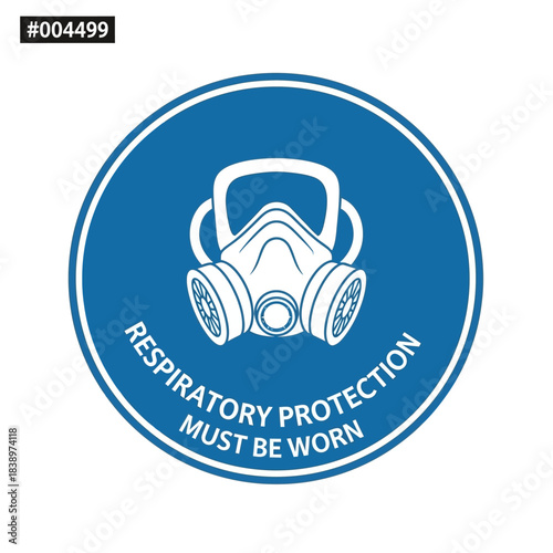 Respiratory protection must be worn circular sign with gas mask icon, blue background