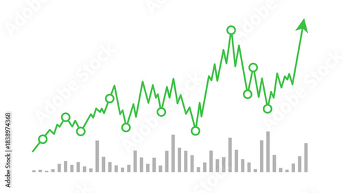 Stock Market Growth Chart Vector, Financial Trading Graph, Rising Line Trend, Investment Analytics Diagram, Profit Increase and Business Performance bar graph