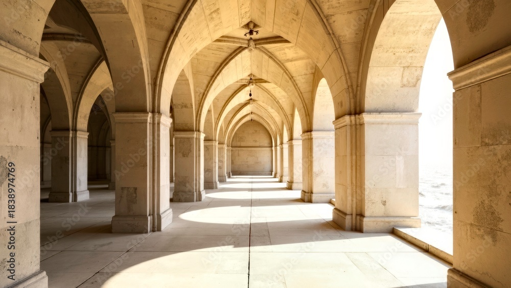 Fototapeta premium Deep brown arcade retro interior architectural scenery