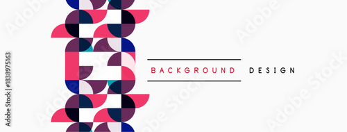 Abstract geometric pattern. Pink, blue shapes repeat vertically on white background. Text reads background design. Simple, modern aesthetic.