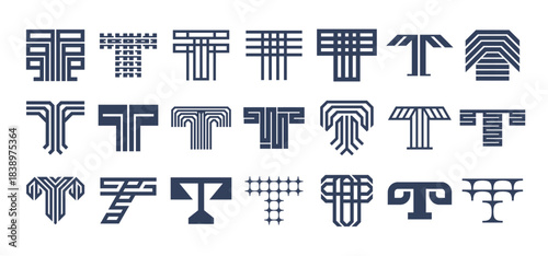 Simple stripe line abstract letter T logo set