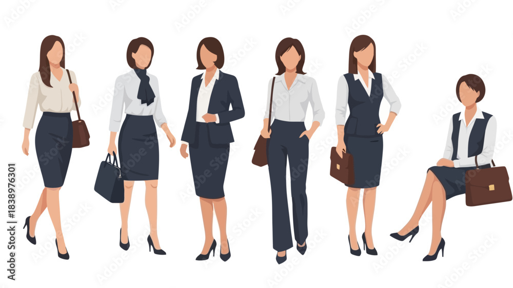Fototapeta premium Diverse Group of Professional Women in Business Attire, Vector Illustration Set