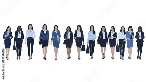 Diverse Group of Professional Women in Business Suits Walking Together