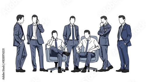 Diverse Businessmen in Suits Posing and Working in Environment