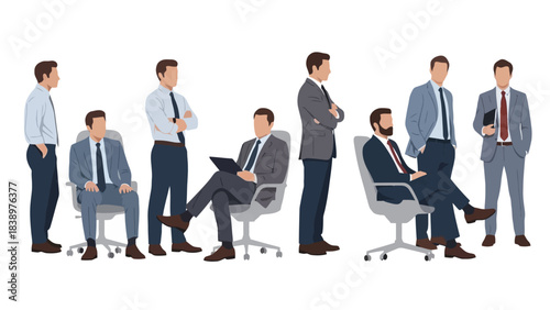 Diverse Group of Business Professionals in Suits Posing and Sitting in Setting