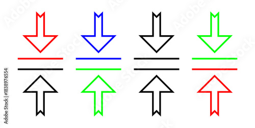 Upload and download arrow icon set with different color variations and styles – vector editorial stroke 