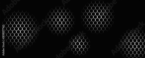 Dark hexagon abstract technology background with blue and green colored bright flashes under hexagon. Hexagonal gaming vector tech illustration black abstract background.Print