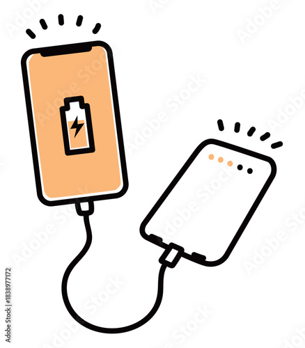 モバイルバッテリーでスマホを充電_単色