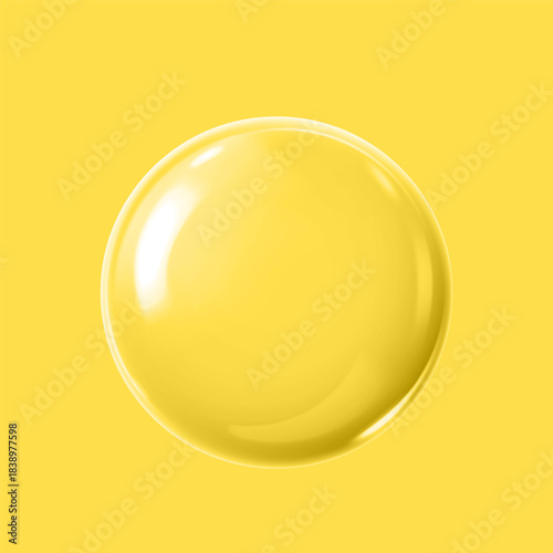 Realistic 3D glass ball with glares and highlights effect, vector glossy transparent volume sphere isolated on yellow