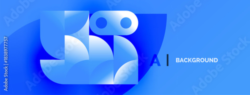 Abstract robotic head design. Blue gradients create modern, futuristic feel. Minimalist style, clean lines, digital illustration.